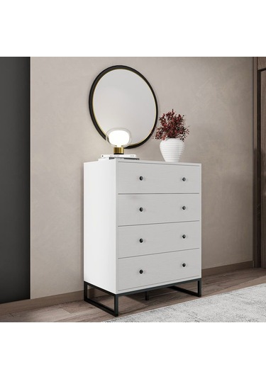 Just Home Alba Şifonyer - Beyaz / Siyah - 105x45x80 Cm Beyaz / Siyah