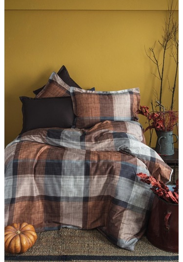 İssimo Dunloe Cinnamon Dijital Pamuk Saten Nevresim Takımı Çift Kişilik-1655