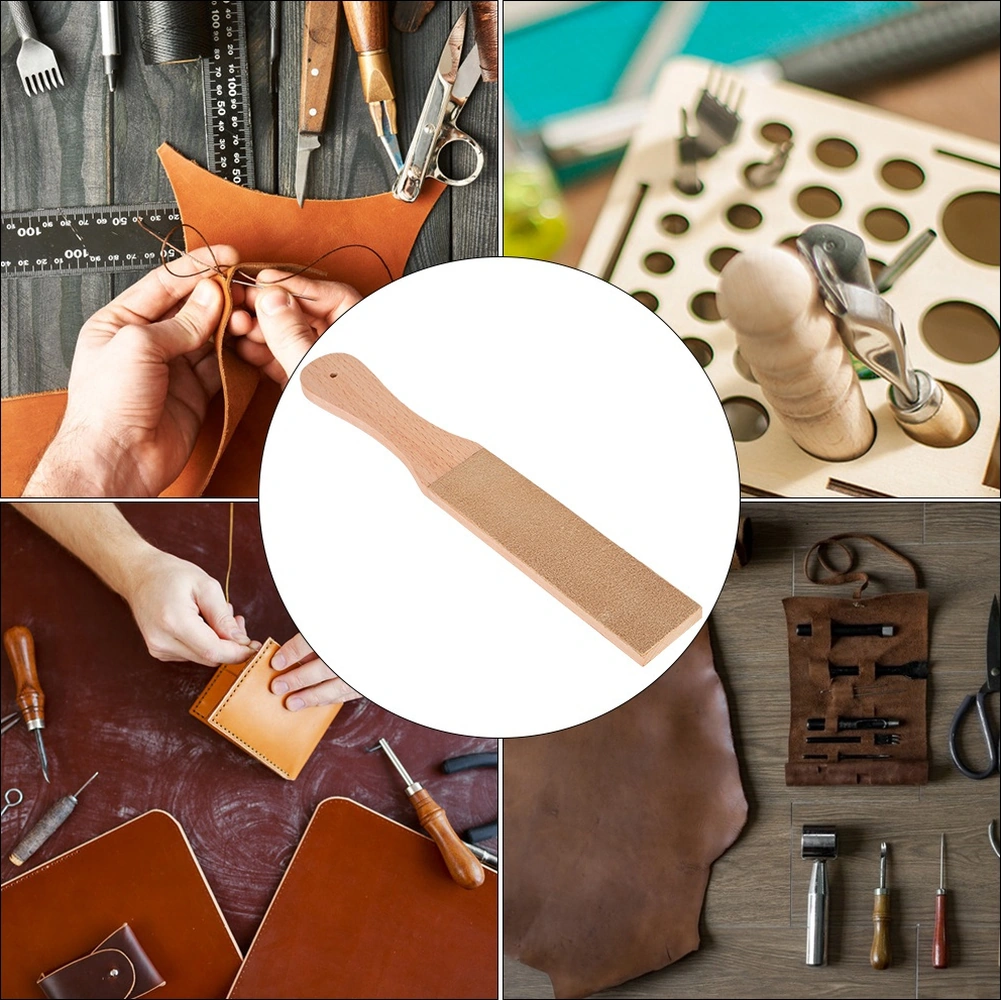 Wezone Ahşap Saplı İki Yönlü Deri Taslağı - Bıçak, Razör, Deri Aletlerini Keskinleştirme Aracı Bitkisel Deri