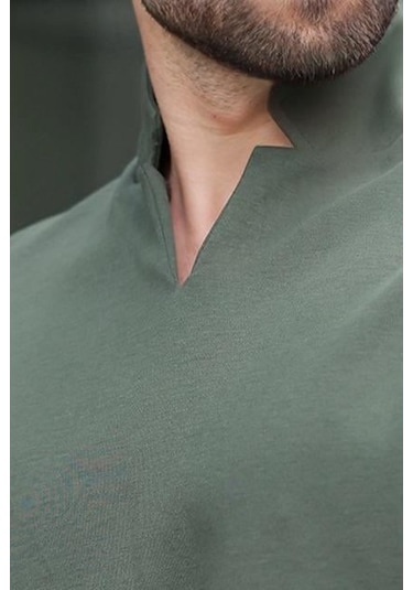 Madmext Haki Polo Yaka Erkek Basic T-shirt E7145 Haki
