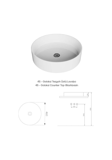 Galaksi Tezgah Üstü Lavabo Yuvarlak Beyaz Çanak Lavabo Beyaz