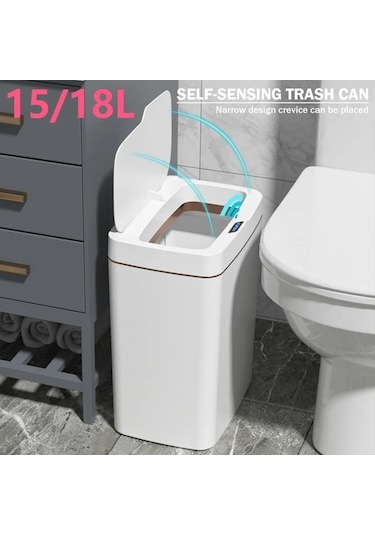 Fastbuy 37 15/18l Akıllı Sensörlü Çöp Kovası, Su Çöp Kovası, Modern Ve Şık Ev Dekoru İçin İдеal, Halka Ve Ofis İçin Uygun Beyaz