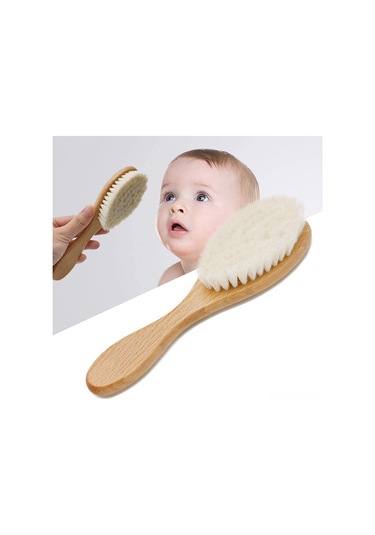 Vkemall Ağaç Saplı Yumuşak Yün Bebek Saç Fırçası - Kuru Saç Bakımı Ve Kafa Derisi Masajı İçin Güvenli Kullanım
