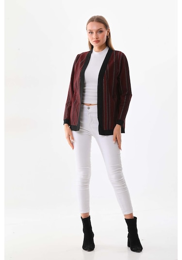 Sistas Kadın Desenli Önü Açık Ceket 23958 Bordo