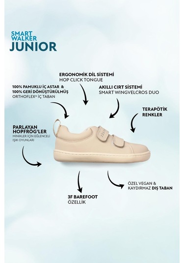 Hopfrög Kids Smart Walker Junior Barefoot Çocuk Ayakkabı - Süper Mat Bej