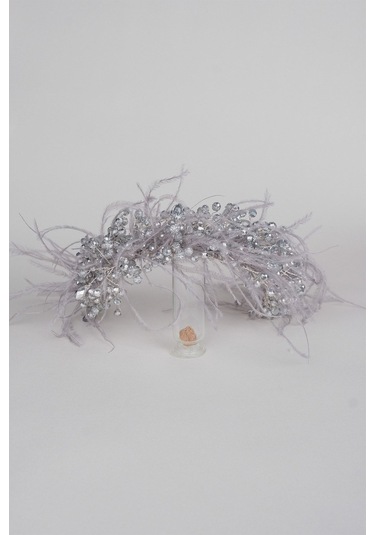 FdayAksesuar Gelinlere Özel Capella Tüylü Kristalli Gelin Saç Ve Türban Aksesuarı FRDY31677