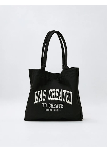 Sela Nakışlı Siyah Naylon Shopper Çanta 468567024 Koyu Gri