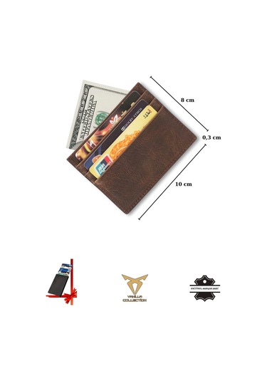 Orijinal Hakiki Deri Süper Ince Model Unisex Kartlık Kartvizitlik Portföy Otomatik Kartlık Hediyeli Kahverengi