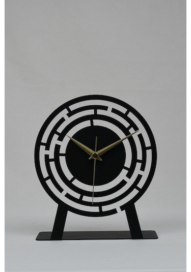 Labirent Model Metal Lazer Kesim Akar Sessiz Mekanizmalı Masa Saati Siyah