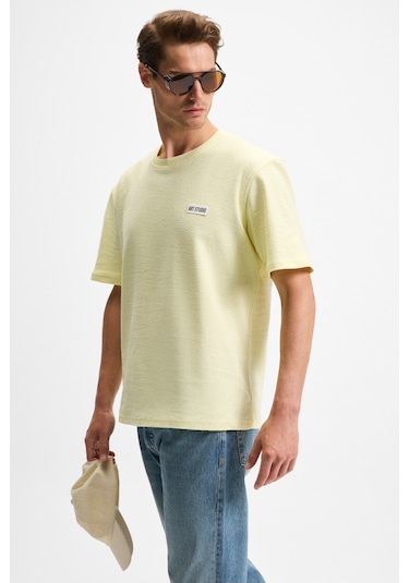 Grımelange Noır Erkek%100 Organik Pamuk Bisiklet Yaka Kısa Kol Regular Sarı T-shirt Sarı