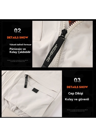 Su Geçirmez Kargo Çok Cepli Askeri Erkek Ceketi Sarı