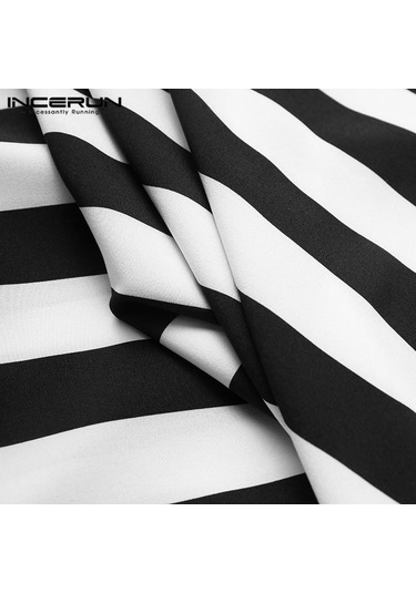 Kırmızı İncerun S-xxxxxl Yaz Erkek Kısa Kollu Çizgili Gömlek Casual Gevşek Üstler Basic Camisa T-shirt Kırmızı