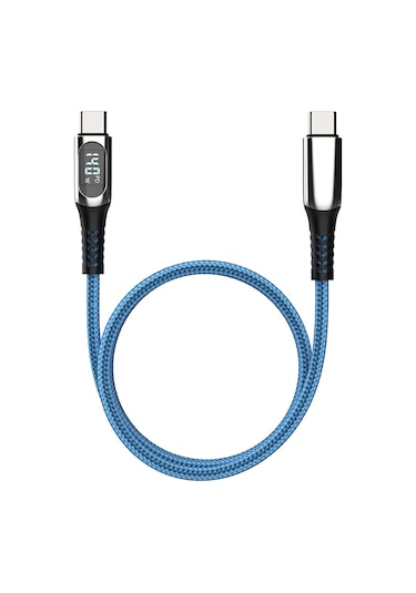 Micflip A08 Dijital Led Ekranlı Type-c To Type-c Pd Data Ve Şarj Kablosu 140w 1m Mavi