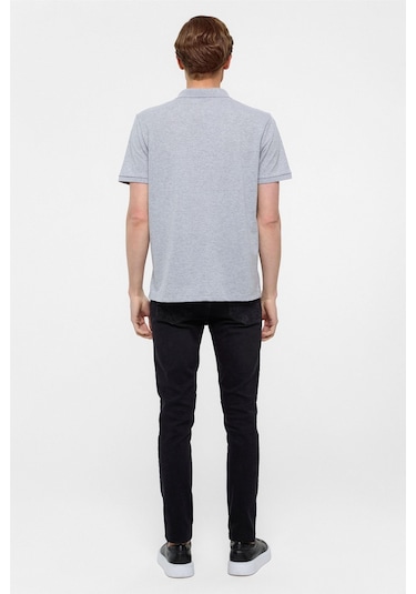 Gri Regular Armürlü Polo Yaka Tişört-37213 Gri