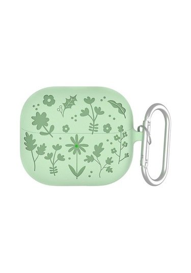 Novahub Silikon Kulaklık Kılıfı Kapağı Oymalı Çiçek Tasarım Koruyucu Samsung Galaxy Uyumlu Buds 3/3 Pro İçin Yeşil Yeşil