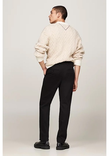 Erkek Denton Saten Düz Paça Chino Pantolon - Siyah Black