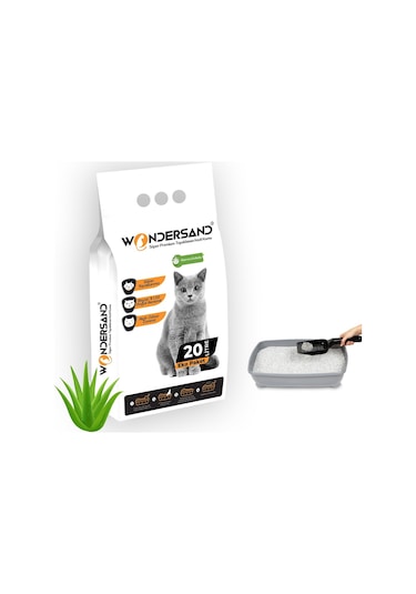 Wondersand Aloe Vera Kokulu Topaklaşan İnce Beyaz Bentonit Kedi Kumu 20 L