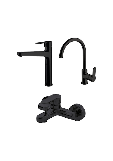 Domino Siyah Banyo,evye,çanak Lavabo Bataryası Set 971511b-971001b Siyah