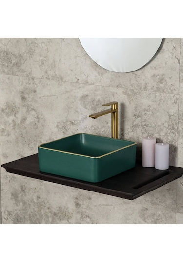 Lena - Tezgah Üstü Porselen Lavabo Yeşil Outlet - E-4070y- Diğer