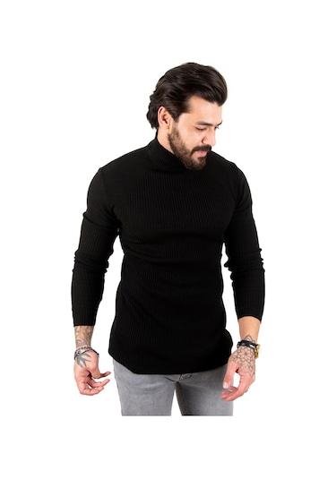 Deepsea Erkek Siyah Balıkçı Yaka Örme Kazak 2100015 Siyah