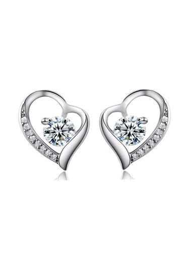 Monemel Kristal Taşlı Kalp Tektaş Küpe Altın Kaplama E02320 Gümüş