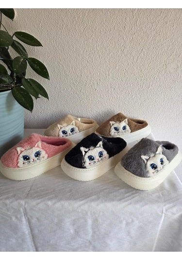 Kadın Kedili Peluş Rahat Ev Terliği 25bnt133 Kahverengi