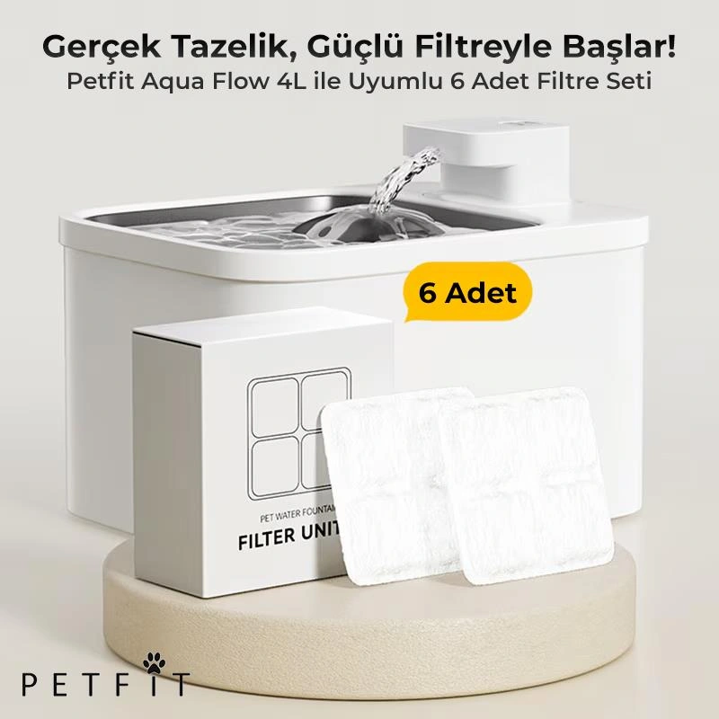 Petfit Aqua Flow 4l Akıllı Otomatik Kedi Köpek Su Pınarı Su Çeşmesi Su Şelalesi İçin Filtre 6 Adet