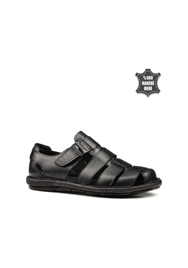 Derı Erkek Sandalet Sıyah Siyah