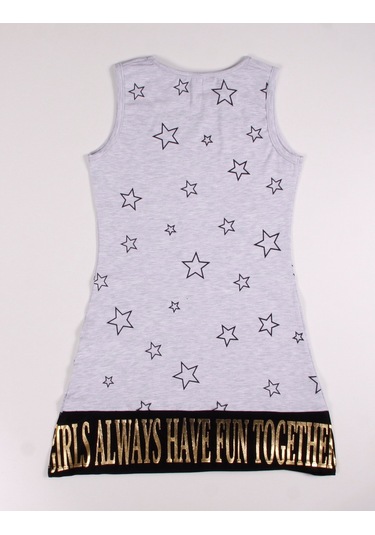 Toontoy Kız Çocuk Yıldız Baskılı Elbise Gri Melanj