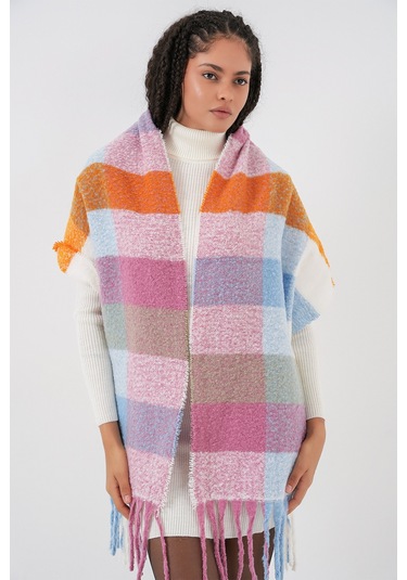 Kadın Yumuşak Dokulu Kalın Şal Atkı 15951 - Pudra Pudra