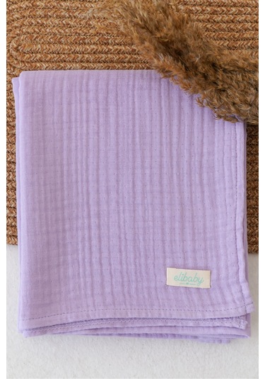 Organik Pamuk Ekstra Yumuşak 4 Katlı Müslin Battaniye Lavanta 85x100 CM Açık Mor