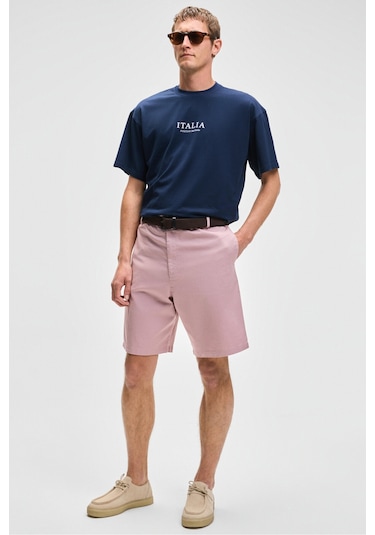 Grimelange TEEMO Erkek Yanları Cepli Fermuarlı Likralı Slim Fit Pembe Şort