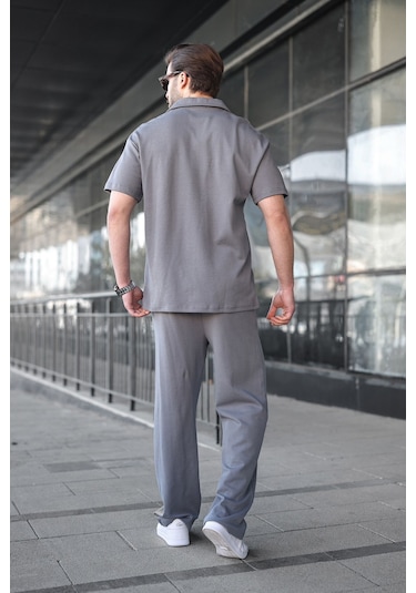 Madmext Füme Polo Yaka Erkek Alt Üst Takım E7356 Füme