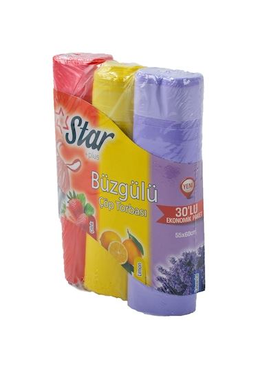 Star Plus Büzgülü Çöp Torbası Orta Boy 55 x 60 CM 3'lü Paket