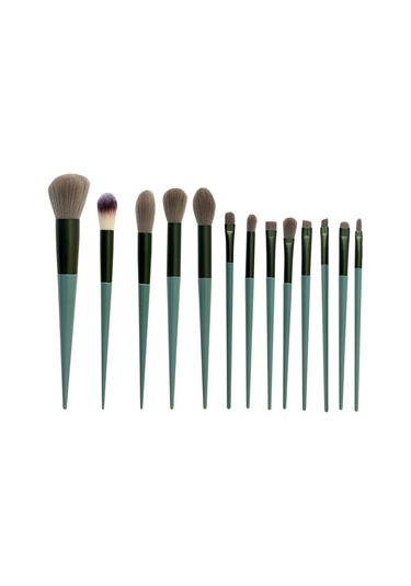 Yifomall 13 Parçalık Yeşil Ahşap Saplı Yumuşak Fırça Seti - Fondöten, Allık, Göz Farı Ve Kaş Konturu İçin