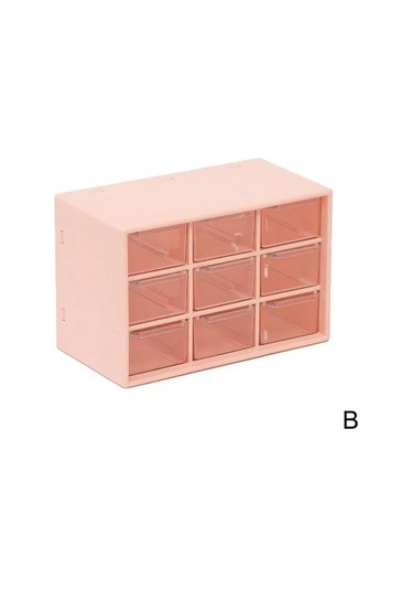 Plastik 9 Bölmeli Masaüstü Saklama Kutusu Takı Çekmecesi Kozmetik Saklama Küpeler Makyaj İnci Düzenleyici Boncuk Konteyner Kutuları Çöp Kutusu Pembe