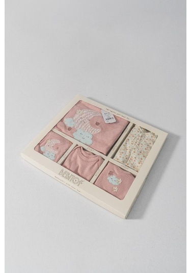 Bebitof %100 Pamuk Sevimli Ay Ve Bulut Desenli 10 Parça Kutulu Yenidoğan Bebitof Hastane Çıkışı Zıbın Seti Bbtf.pmb.10123 Pembe