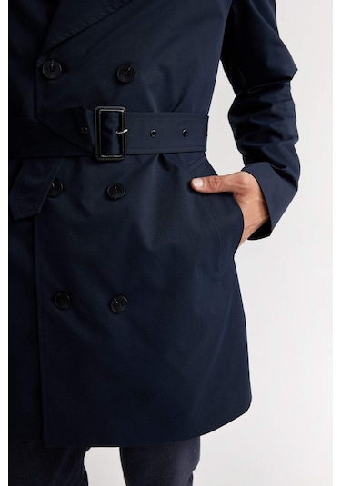 DeFacto Slim Fit Dar Kesim Düğmeli Kemerli Trençkot D5528AX25SPNV253 Lacivert