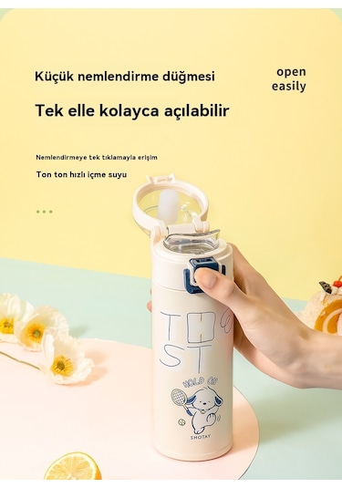 Tuomeng Paslanmaz Çelik Termos Bardak, Güzel Görünümlü Öğrenci Su Bardağı, Basit, Taşınabilir, Açılır Kapaklı, Kullanışlı Bardak, 460ml, Gri