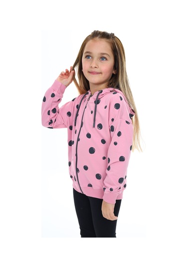 Toontoy Kız Çocuk Baskılı Hırka Gül Kurusu