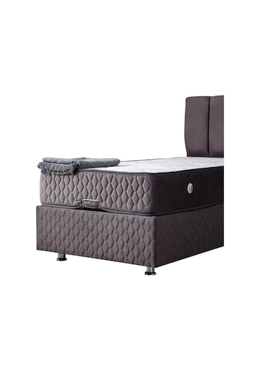 Setaymobilya Baza, Tetra Antrasit Tek Kişilik Baza + Başlık + Deluxe Yatak