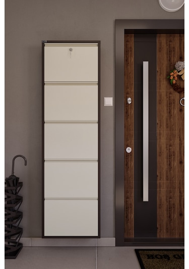 Ceha  Kilitli 5'li Metal Ayakkabılık - Kahve/krem K.AYK-5 /AB8317-AB1013/KL Kahverengi