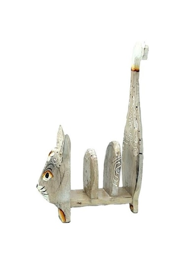 Ahşap Acık Kahverengi Kedi Kartlık Peçetelik