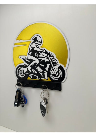 3d Dekoratif Motorcu Anahtar Askılığı V2 Sarı