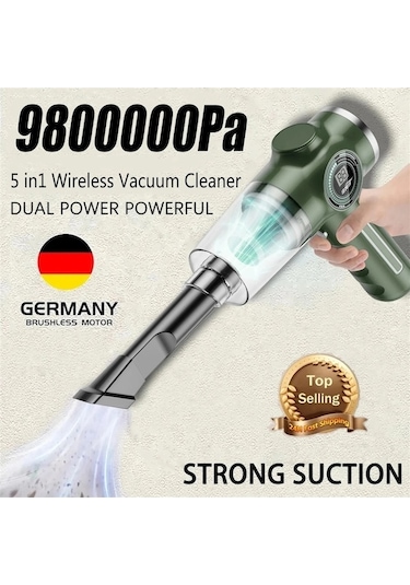 Tongxida Jl Kablosuz Araba Elektrikli Süpürge 9800000pa Yüksek Güç Güçlü, Süper Temizleyici Yeşil