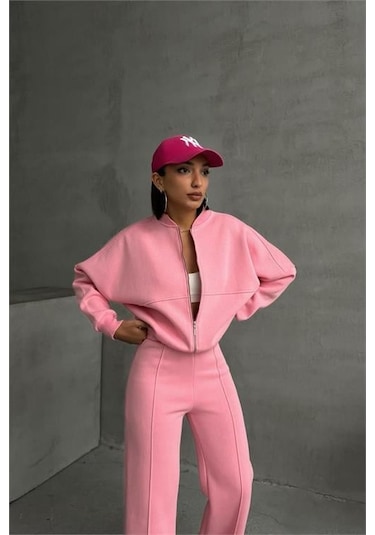 Dip Moda Kadın Pamuklu Kışlık Sweat Pantlon Eşofman Takımı Dpgts018 Pembe