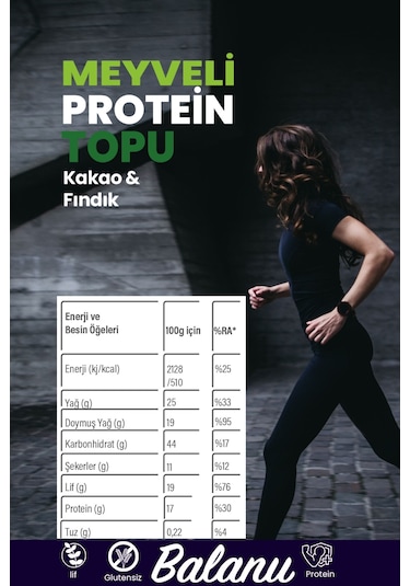 Meyveli Kakaolu & Fındıklı Protein Topları 55gr X3 Adet
