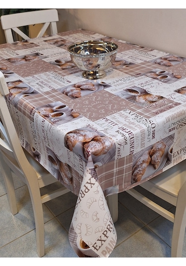 Elyaflı Pvc Muşamba - Desenli Silinebilir Masa Örtüsü Kahve Kahverengi