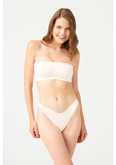 Krem Straplez Crop Top Büstiyer Krem