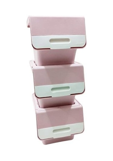Geseus Motek Organızer Tekerlekli Eşya Ve Erzak Kutusu 3x12 Lt-Mt07 Pembe+Beyaz